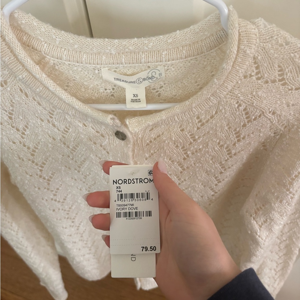 Treasure & Bond Ivory Pointelle Button-Up Cardigan - Picture 2 of 2